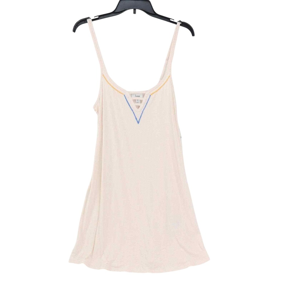 Jenni the Label Cream Ribbed Tank Top Blue Yellow Embroidered Detail Sleeveless